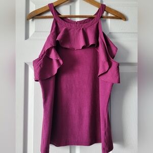 Anthropologie Maeve Magenta Ruffled Ribbed Halter Tank Blouse Top Size XL